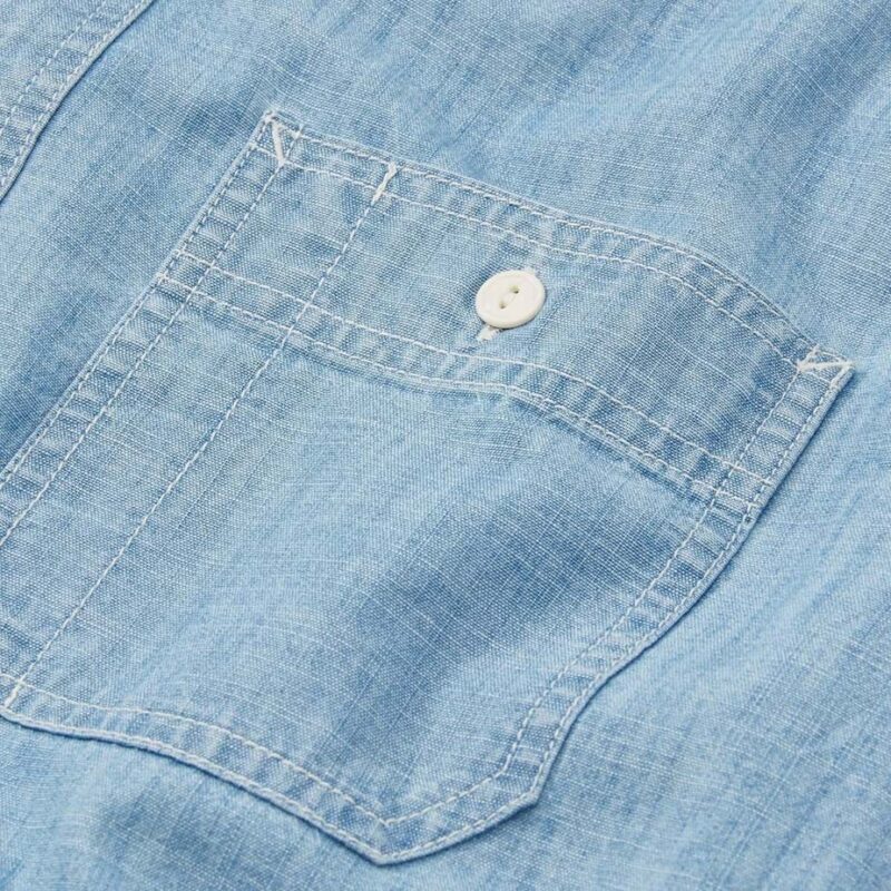 Closeup of Flint and Tinder Chambray shirt