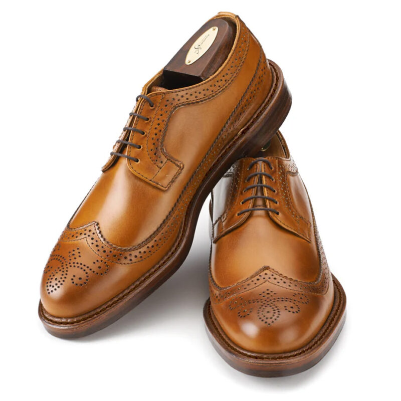 Front view of Rancourt & Co. Chandler Longwing dress shoes in Amber Calf.