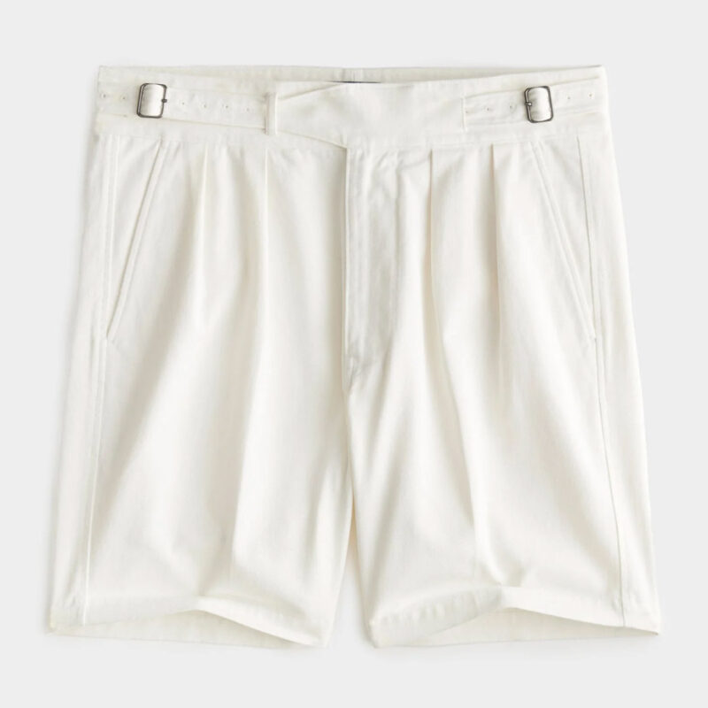 Front view of Todd Snyder's 7" Gurkha Shorts in white color.