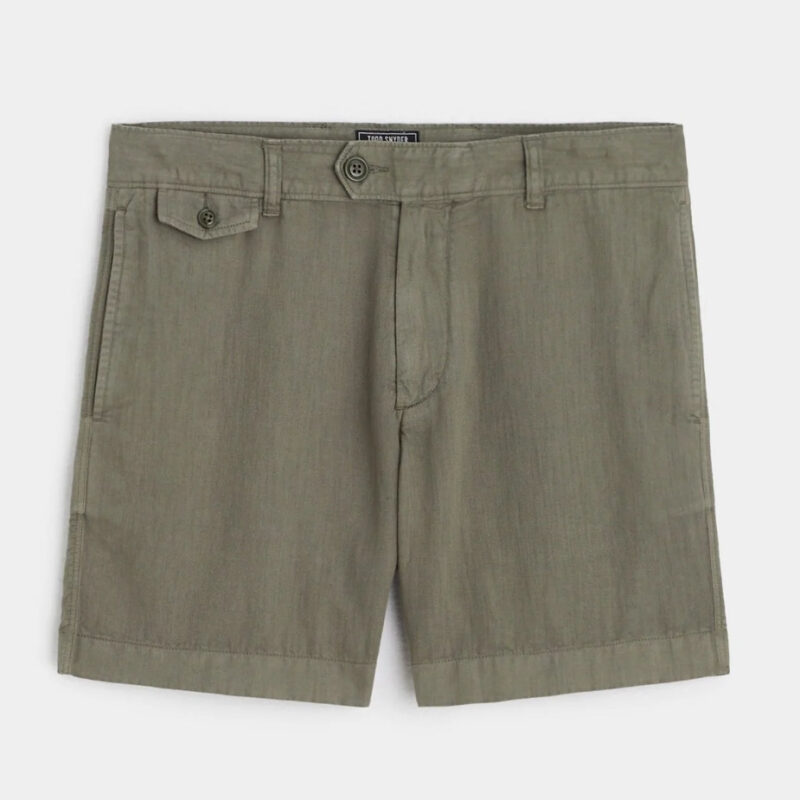 Front view of 7" Hudson Short in Faded Surplus by Todd Snyder.