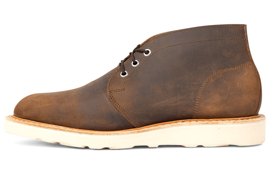 Side view of White's chukka in their brown distress color leather.