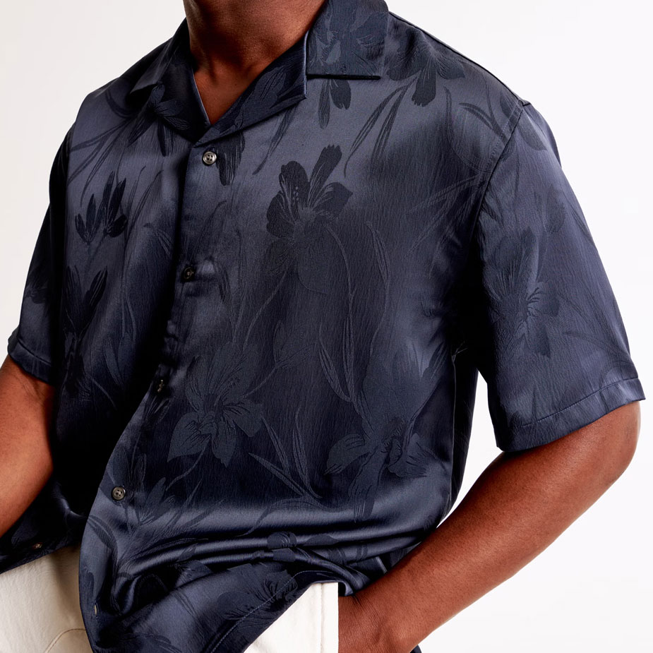 Abercrombie & Fitch navy silk camp collar shirt
