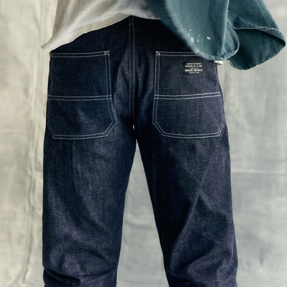 Back view of imogene + willie hencye indigo rigid workpant 