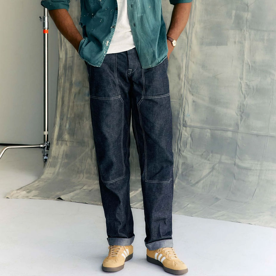 Male model showing front of imogene + willie hencye indigo rigid workpant