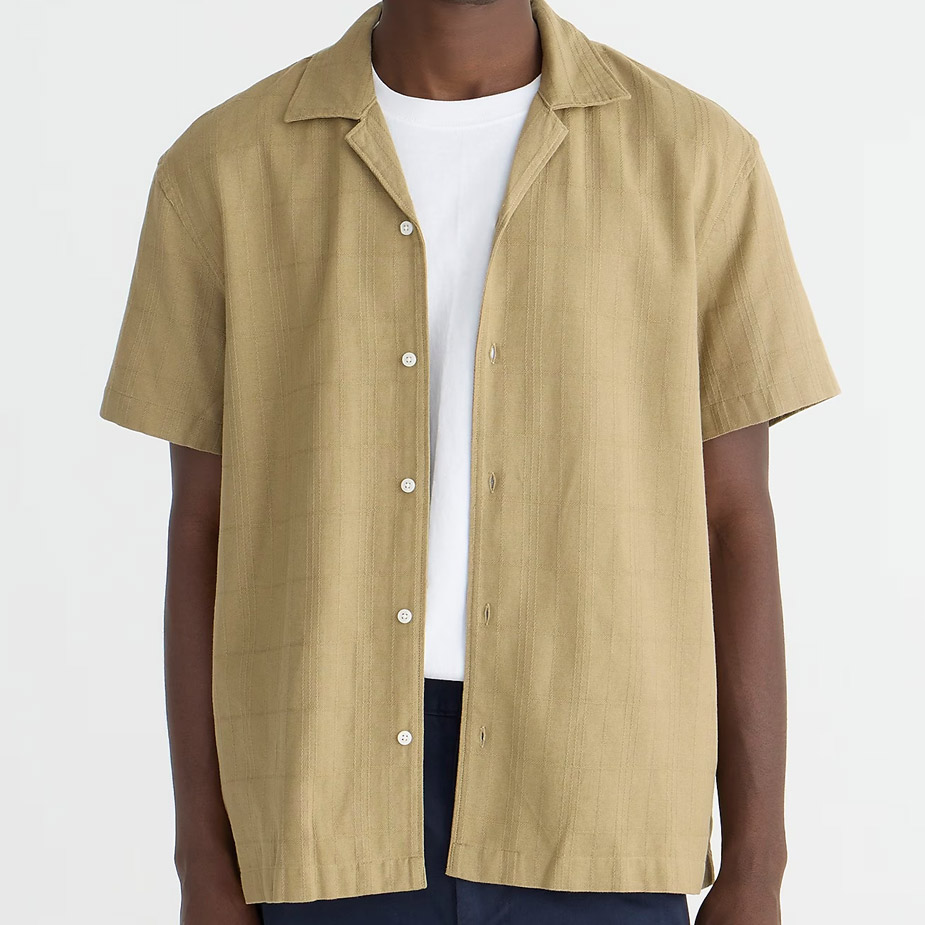 J.Crew short-sleeve textured cotton camp collar shirt