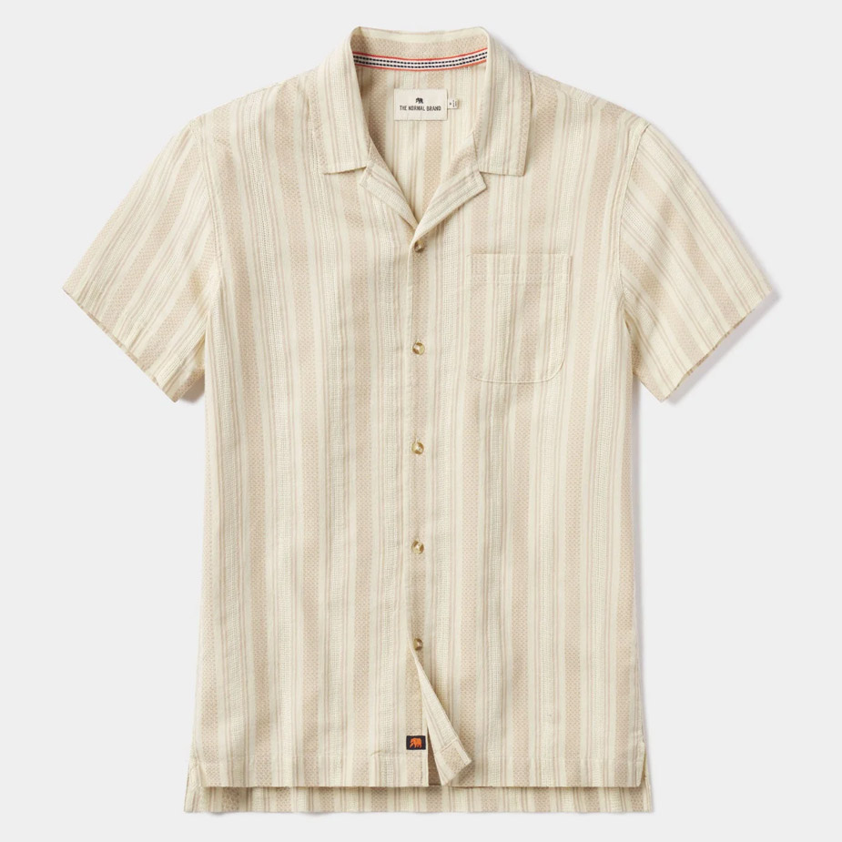The Normal Brand's camp collar shirt in Montecristo Stripe