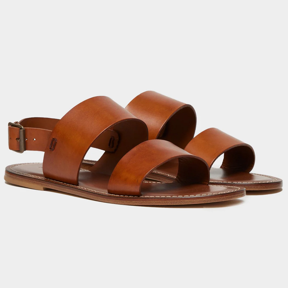 Three-quarter view of the Todd Snyder Tuscan Leather Double Strap Sandal