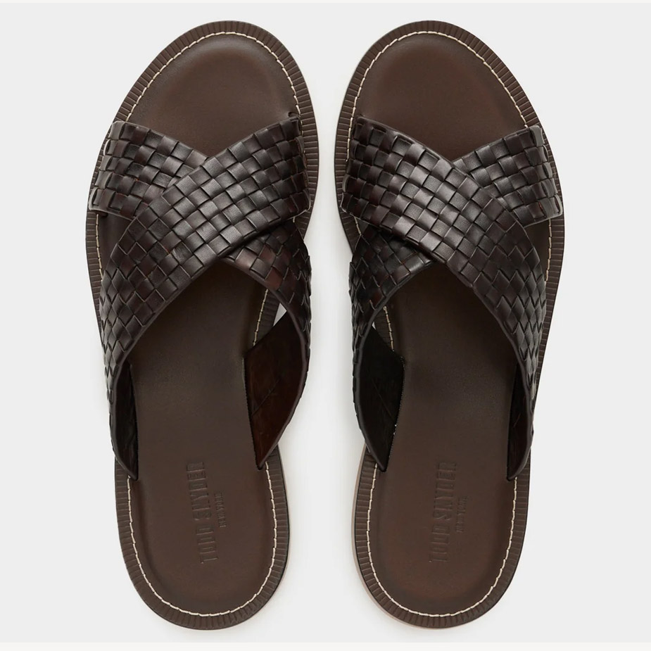 Top view of the Todd Snyder Tuscan Leather Woven Crisscross Sandal